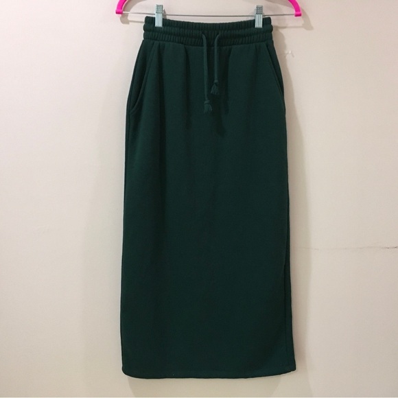 Zara Plush Midi Skirt Green Drawstring Pockets Women’s Size S New 1660/820 - Picture 6 of 11